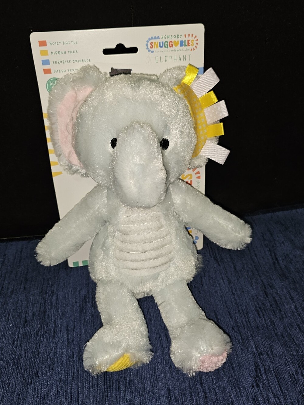 Infant Sensory Snuggables Elephant Rattle Plush 12" Stuffed Baby Toy Lovey 0+
